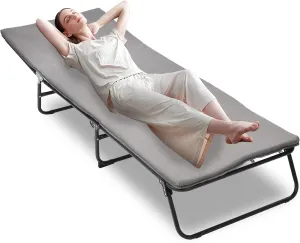 Adult Folding Camping Bed with 5-Angle Adjustable Backrest, Heavy-Duty Outdoor Bed with Carry Bag, 1200D Oxford Cloth Travel Cot (Gray)