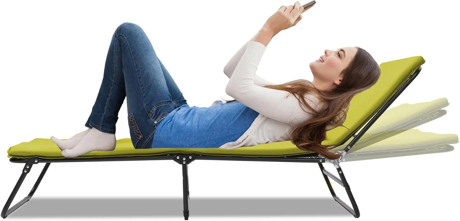 Adult Folding Camping Bed with 5-Angle Adjustable Backrest, Heavy-Duty Outdoor Bed with Carry Bag, 1200D Oxford Cloth Travel Cot (Green)