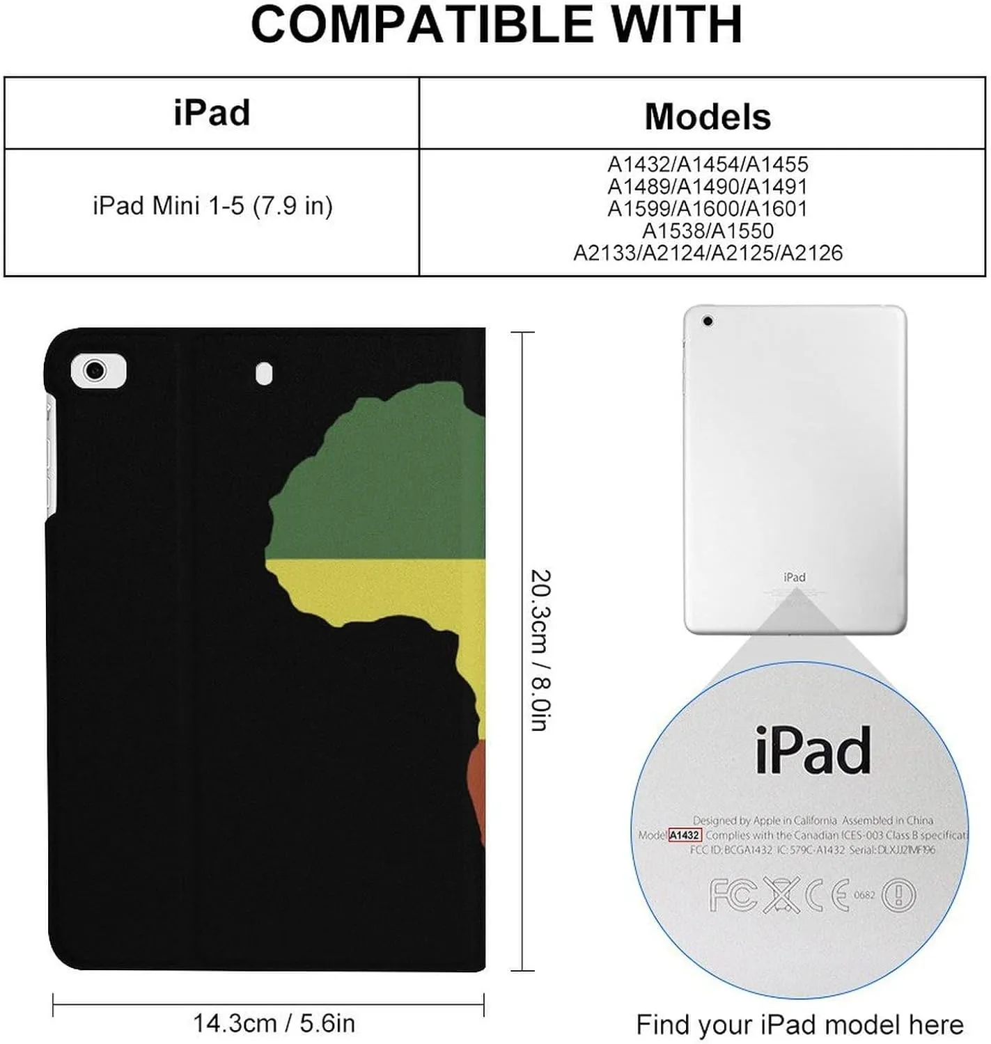 Africa Map Flag Fashion Case Compatible with ipad Mini 1/2/3/4/5 (7.9in) Waterproof Protective Cover Adjustable Stand Auto Sleep/Wake