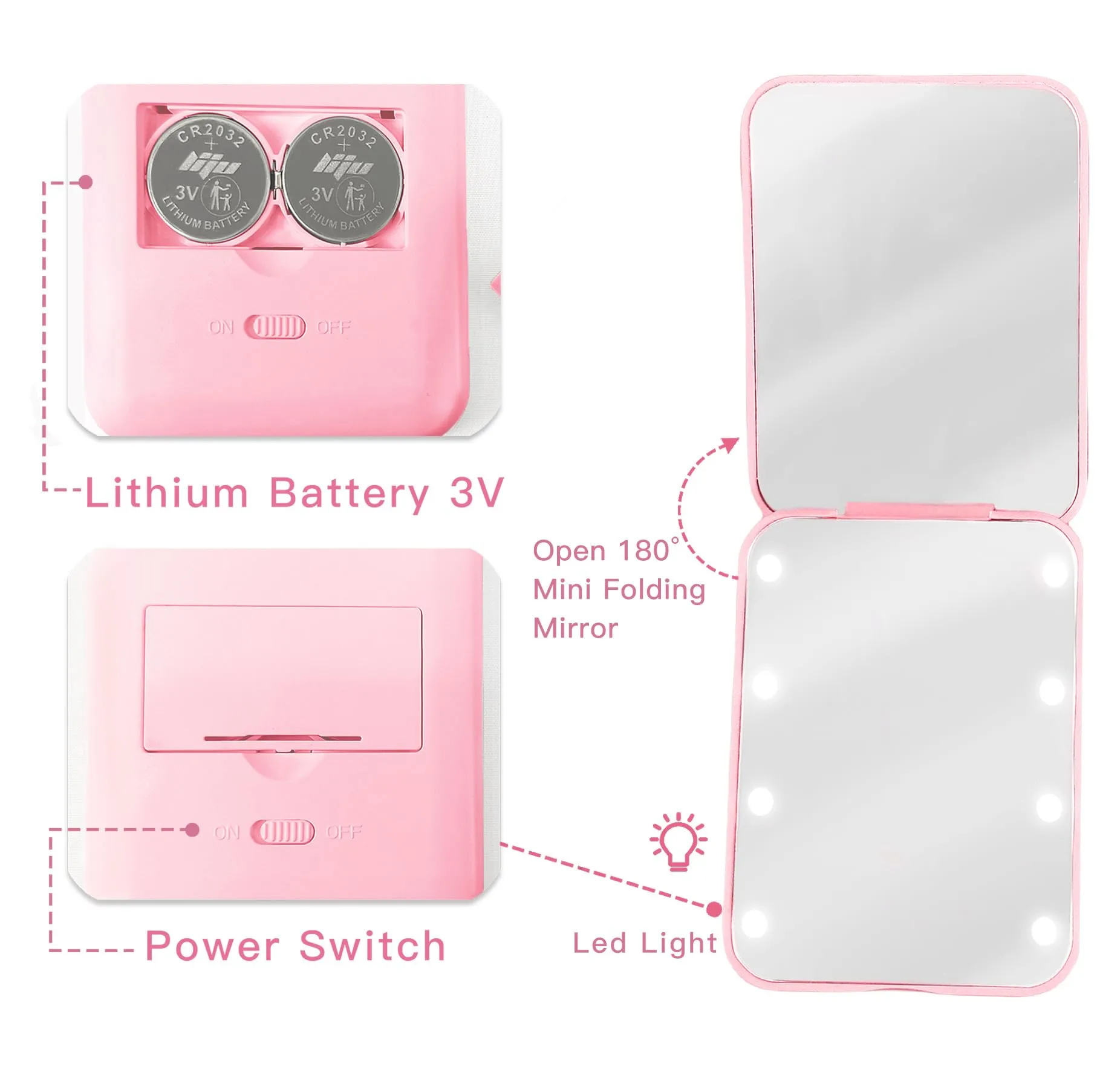 Aganmi Small Mirror with Lights Teen Girl Gifts Trendy Stuff Personalized Pearl Initial LED Pink Folding Compact Mirror Preppy 1X/2X Magnification Travel Makeup Pocket Mirror for Women (M)