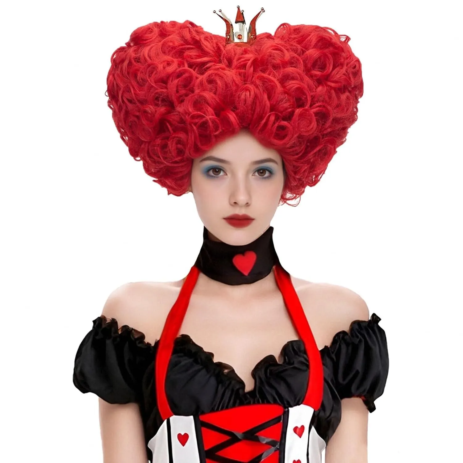 Aicos Red Curly Wig for Women Short Beehive Cosplay Wigs with Crown Heat Resistant Synthetic Hair Wig for Halloween Costume Party