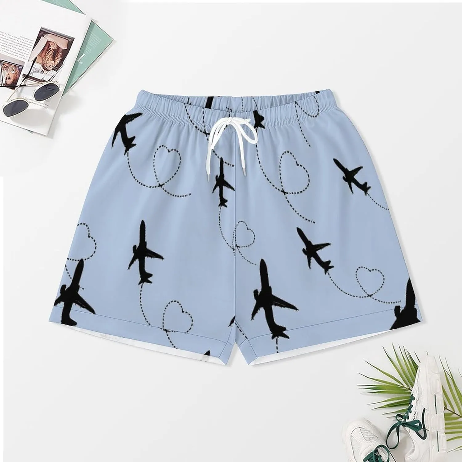 Airplane Heart Women's Satin Pajama Set Short Sleeve Button Down Sleepwear Loungewear Pj Set