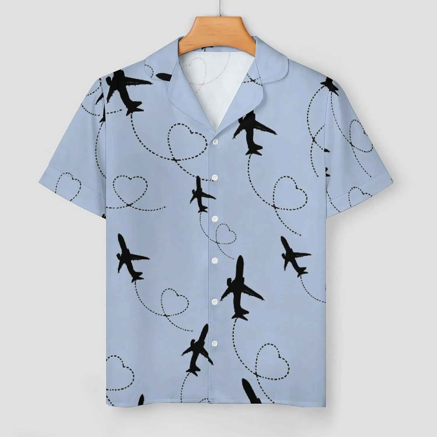 Airplane Heart Women's Satin Pajama Set Short Sleeve Button Down Sleepwear Loungewear Pj Set