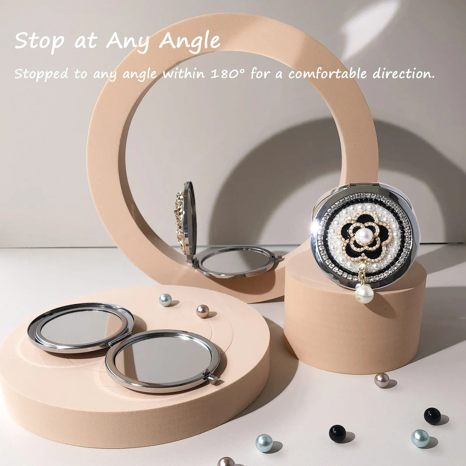 Amanman Compact Mirror 3inch Small Mirror for Purse 1x/2x Magnification Handheld Mirror Lady's Travel Makeup Mirror Gift for Women (Camellia)