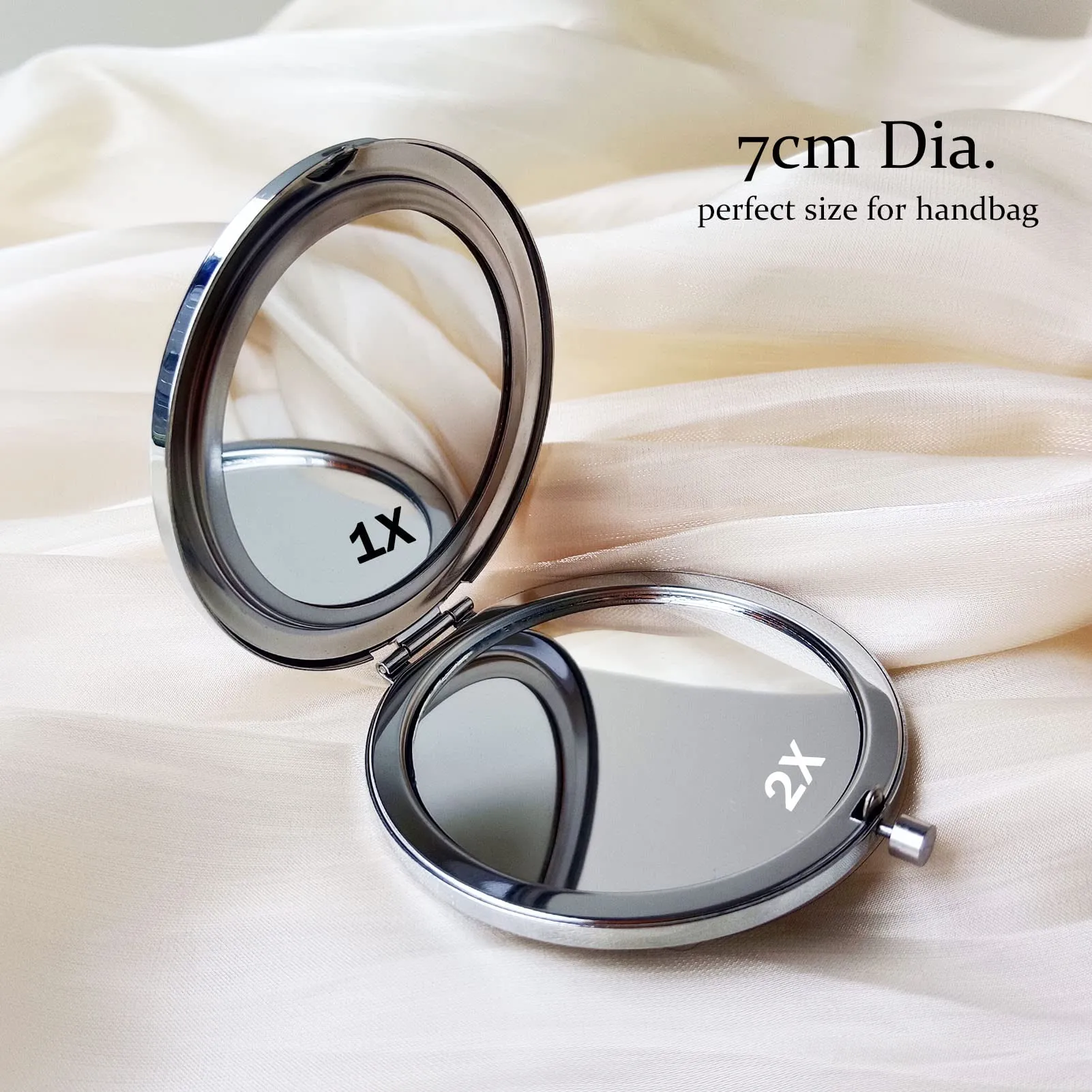 Amanman Compact Mirror 3inch Small Mirror for Purse 1x/2x Magnification Handheld Mirror Lady's Travel Makeup Mirror Gift for Women (Camellia)