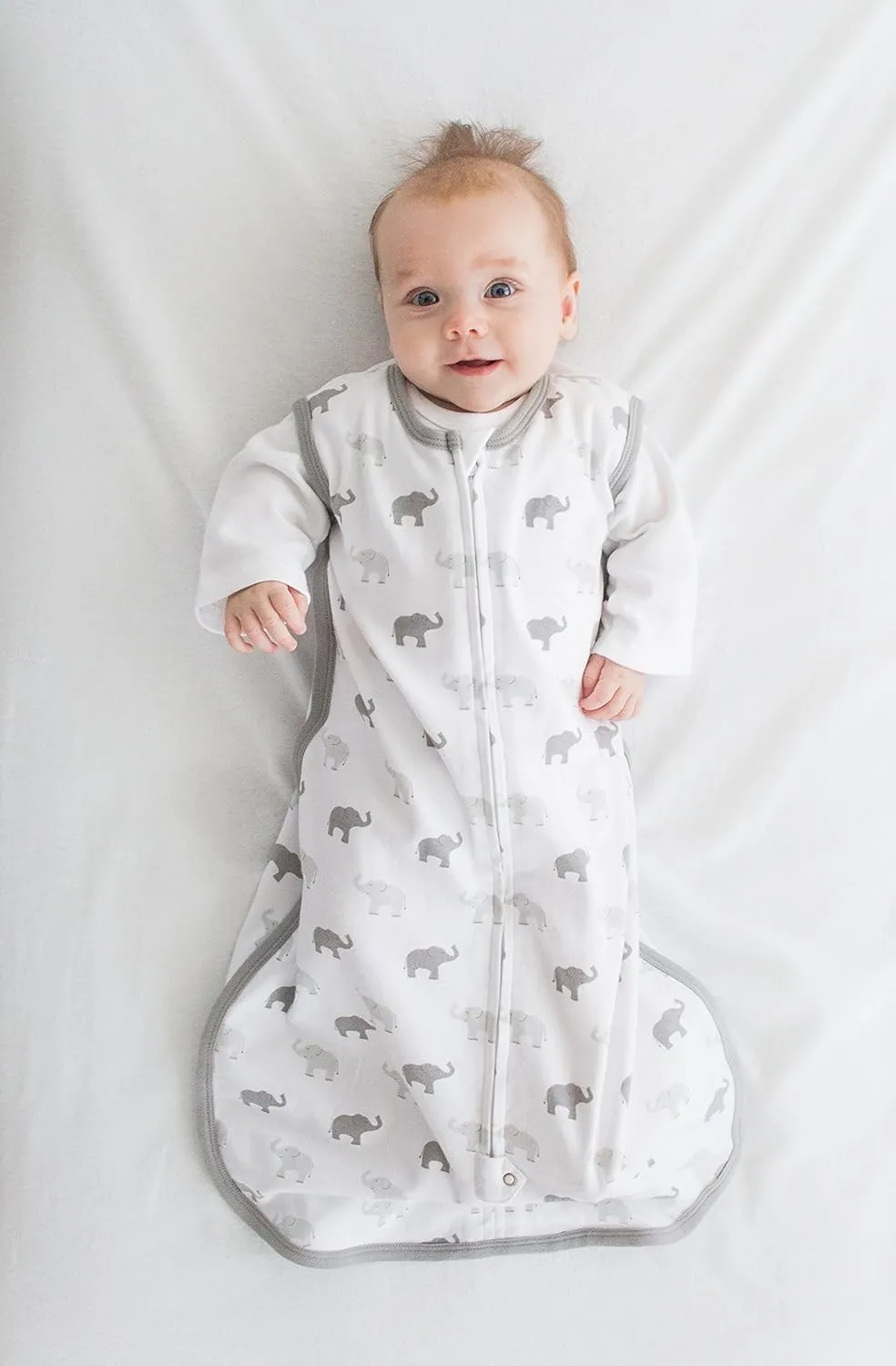 Amazing Baby Cotton Sleeping Sack, Wearable Blanket with 2-way Zipper, Sterling Tiny Elephants, Large (12-18mo)