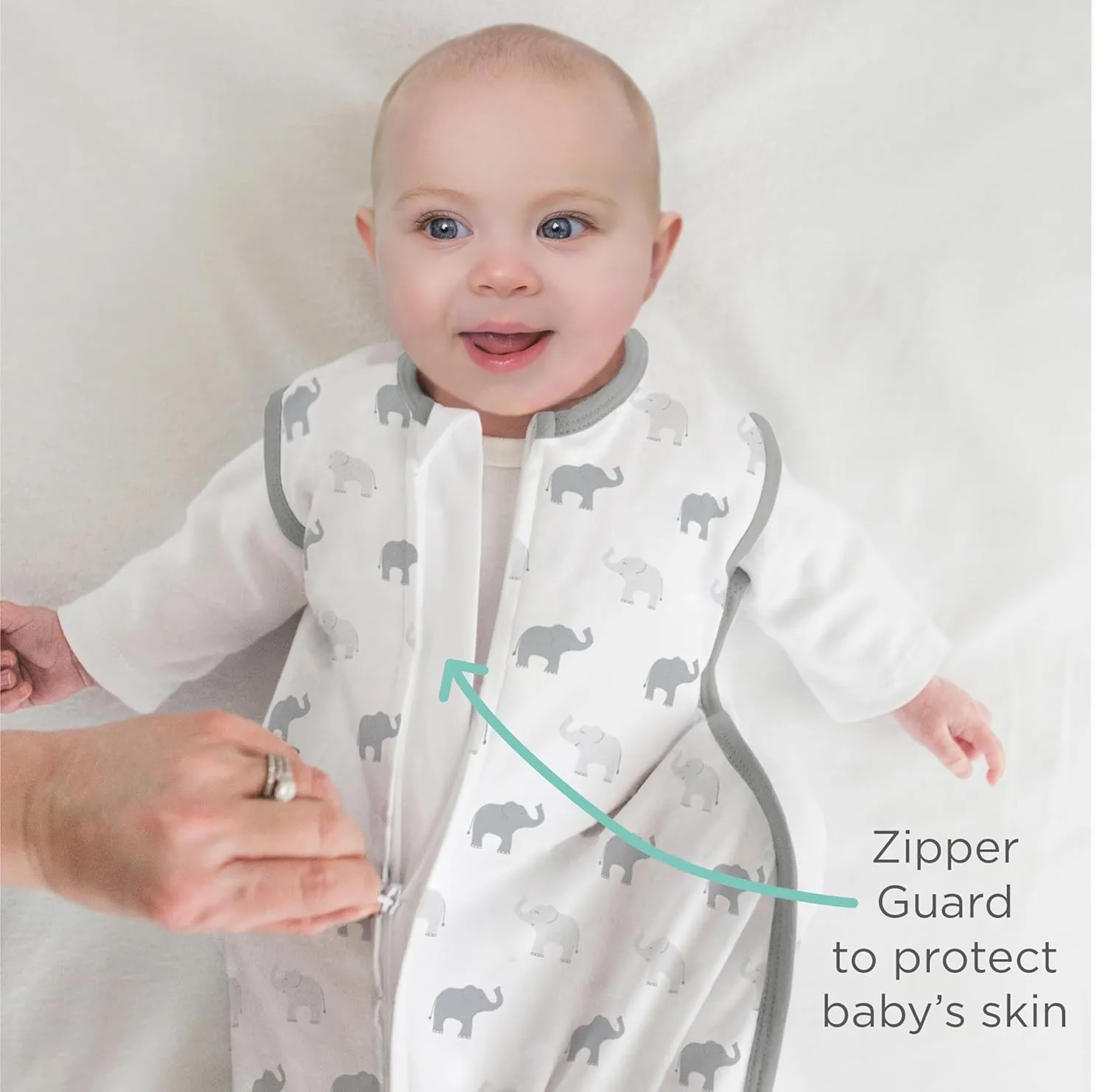 Amazing Baby Cotton Sleeping Sack, Wearable Blanket with 2-way Zipper, Sterling Tiny Elephants, Large (12-18mo)