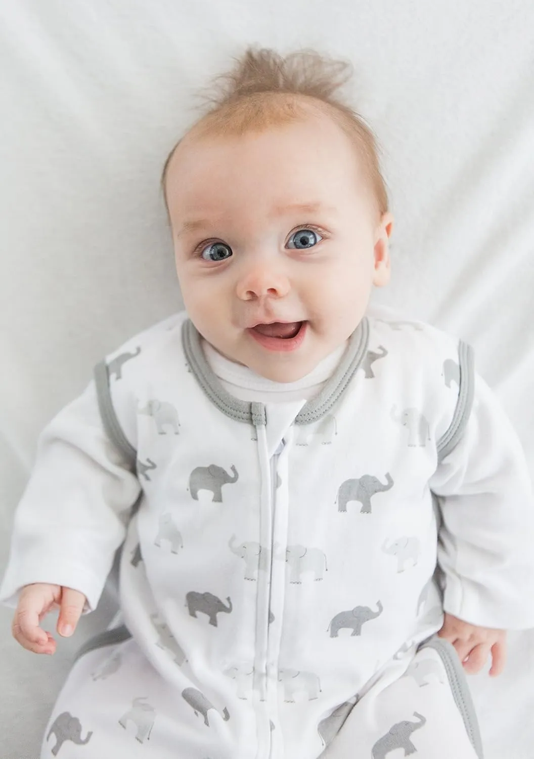 Amazing Baby Cotton Sleeping Sack, Wearable Blanket with 2-way Zipper, Sterling Tiny Elephants, Large (12-18mo)