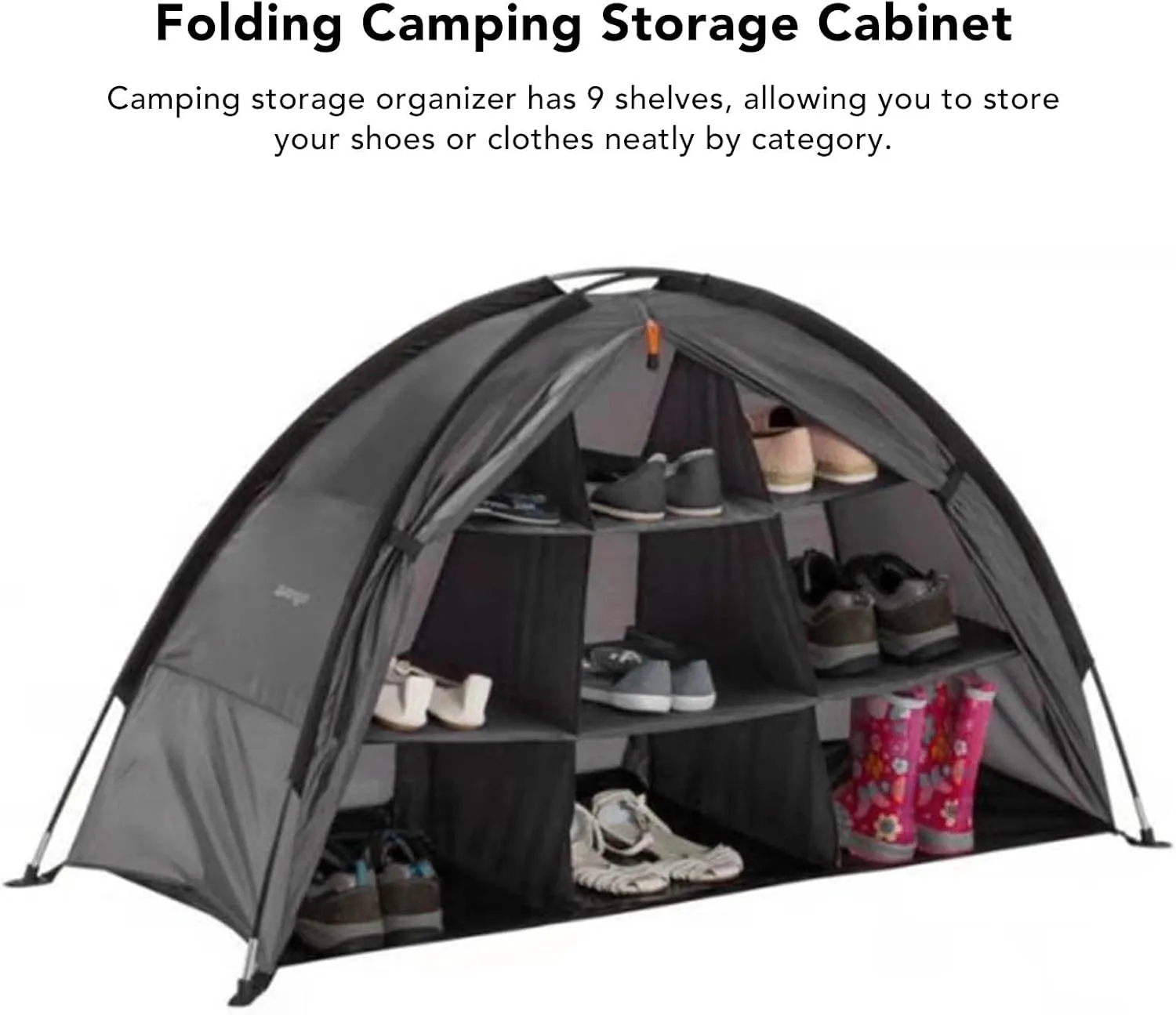 AMONIDA Camping Storage Tent, Foldable Camping Shoes Organizer 9 Shelves Clean Organization Portable for Outdoor