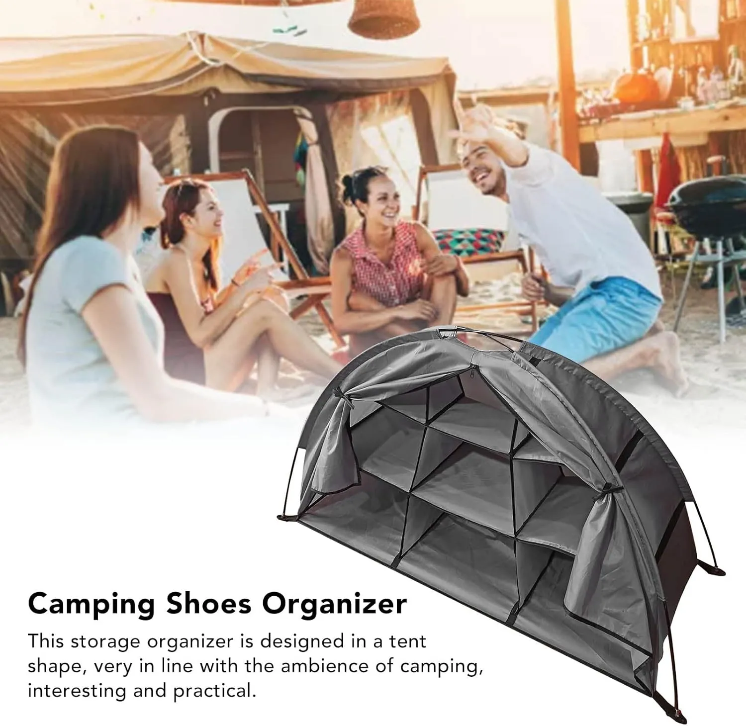 AMONIDA Camping Storage Tent, Foldable Camping Shoes Organizer 9 Shelves Clean Organization Portable for Outdoor