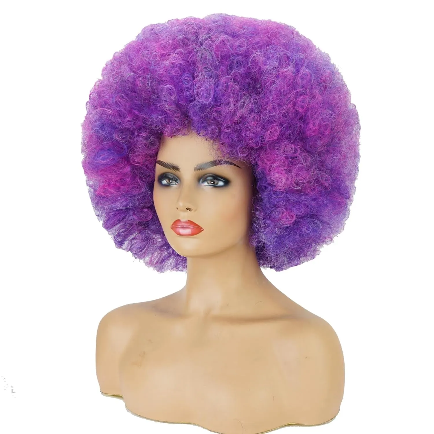 andromeda Afro Wigs for Black Women 70s Wig Short Puffy Wigs for Women Bouncy and Soft Kinky Curly 10 Inch Synthetic Daily Party Cosplay Halloween Wig (Blue Mixed Purple)