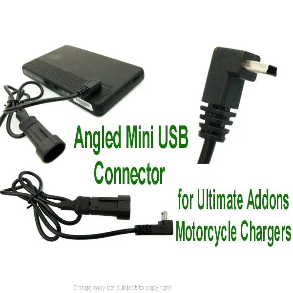 Angled Mini USB Connector for Motorcycle Hardwire & DIN Cable (sku 14345)