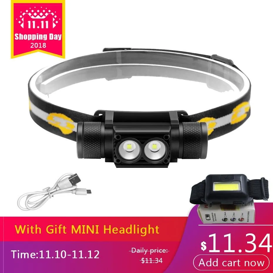 ANYIGE XM-T6 LED Headlight USB Rechargeable Headlamp XM-L2 Camping Flashlight Hunting Frontal Head Torch by 18650 Battery