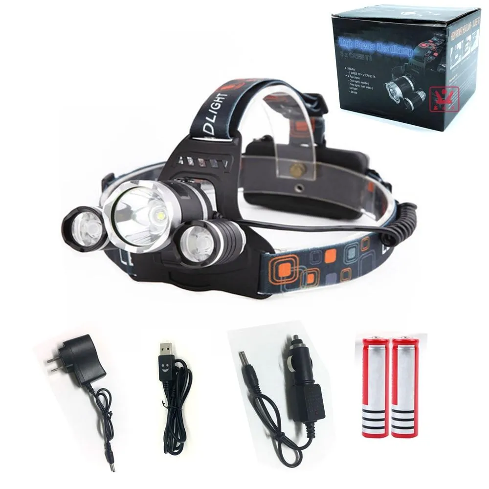 ANYIGE  XM-T6 LED Headlight ZOOM Flashlight Torch Camping Fishing Headlamp lantern  2* 18650 Battery  Car/AC/Charger USB Cable