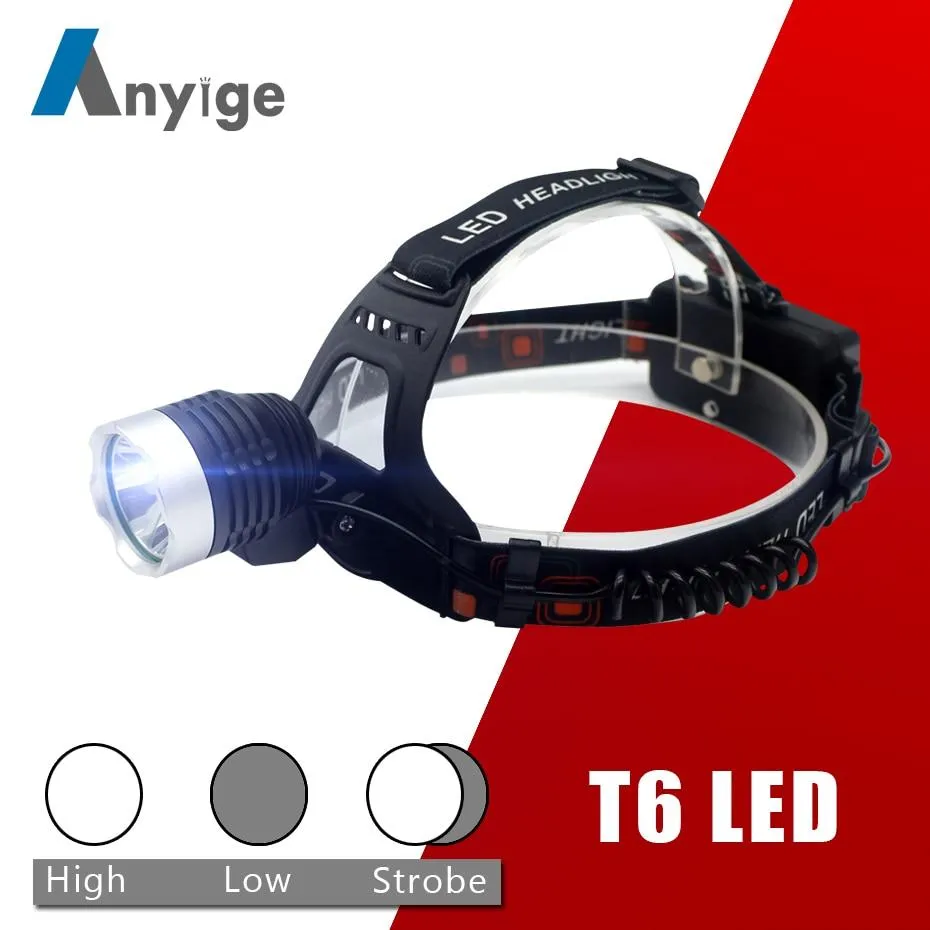 ANYIGE XML T6 Headlamp LED Headlight High Power Head lamp Flashlight 3 modes Head Torch For Fishing Hunting Use 18650 Battery