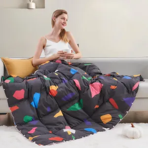 APSMILE Confetti Print Down Throw Blanket | Indoor/Outdoor Extra Fluffy & Warm Packable Down Feather Fibers Blanket with Snap Buttons for Bed, Couch, Sofa, Travel, Camping, 50x70 Inches