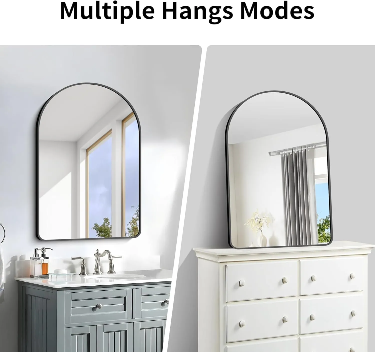 Arched Bathroom Mirror, 26"x38" Black Arched Mirror for Bathroom, Wall Mounted Mirror, Black Vanity Wall Mirror w/Metal Frame for Bedroom, Entryway, Living Room, Hanging or Leaning Against Wall