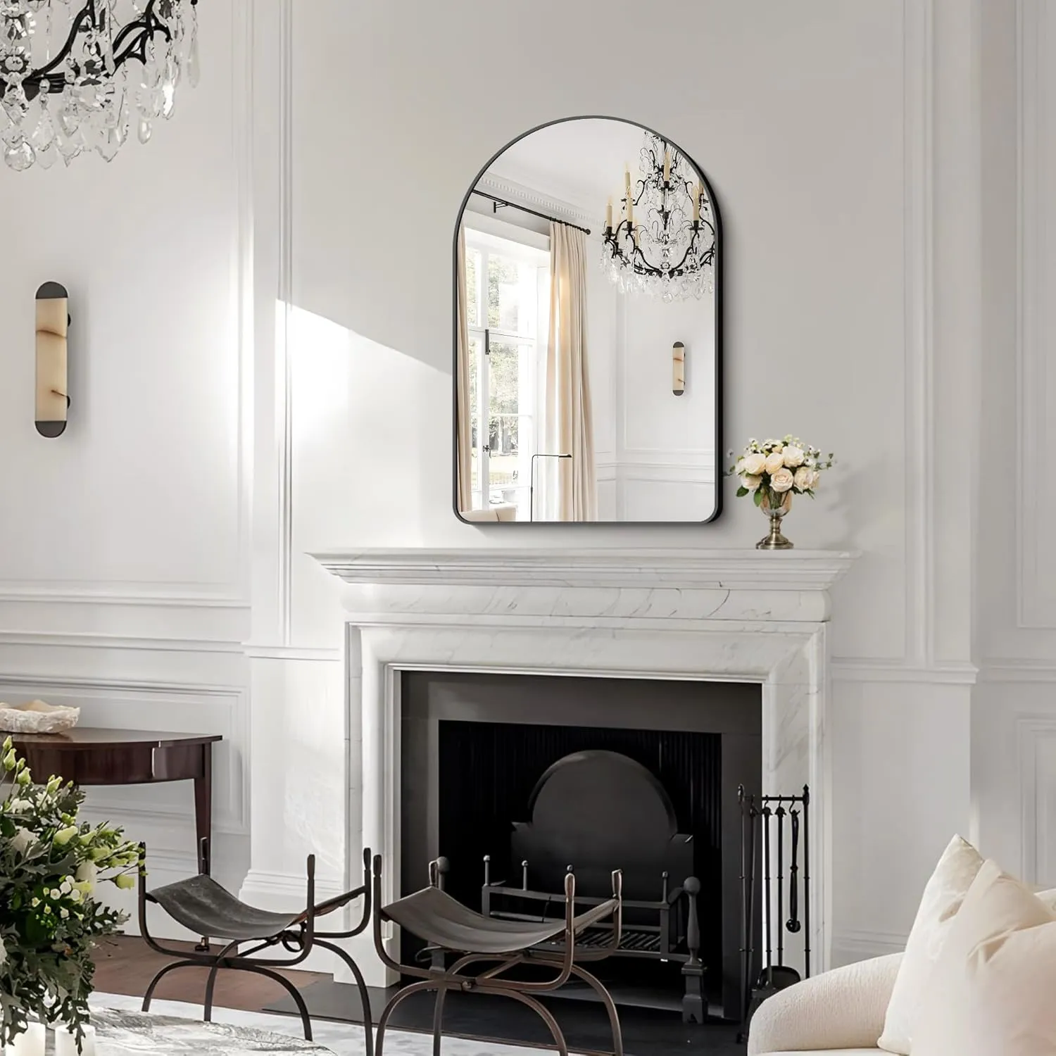 Arched Bathroom Mirror, 26"x38" Black Arched Mirror for Bathroom, Wall Mounted Mirror, Black Vanity Wall Mirror w/Metal Frame for Bedroom, Entryway, Living Room, Hanging or Leaning Against Wall