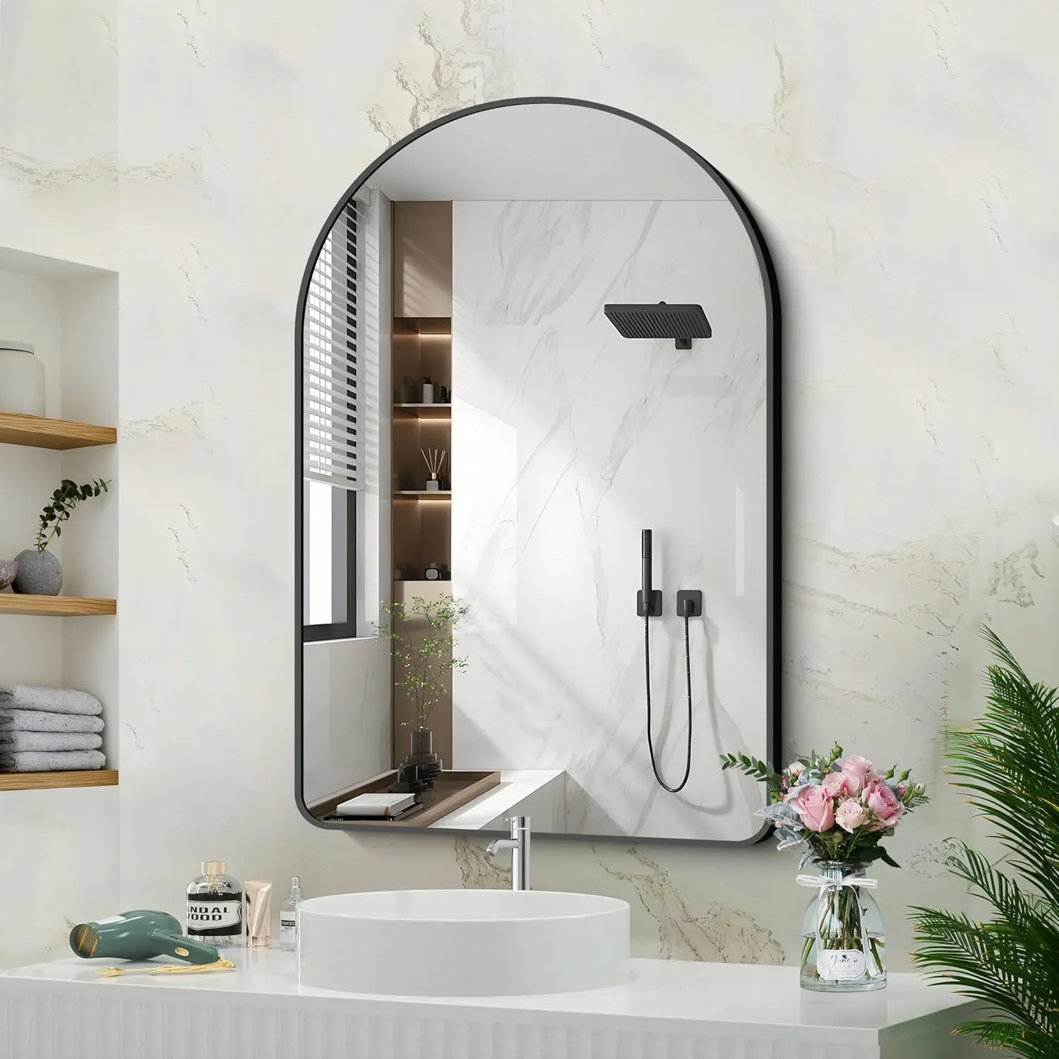 Arched Bathroom Mirror, 26"x38" Black Arched Mirror for Bathroom, Wall Mounted Mirror, Black Vanity Wall Mirror w/Metal Frame for Bedroom, Entryway, Living Room, Hanging or Leaning Against Wall