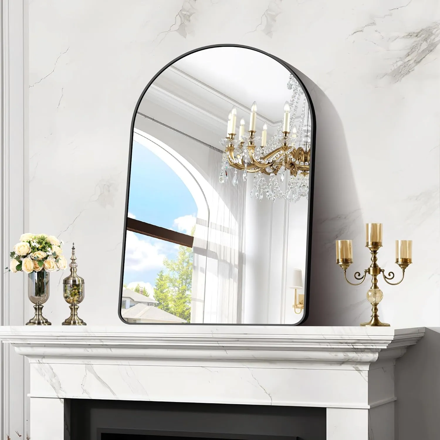 Arched Bathroom Mirror, 26"x38" Black Arched Mirror for Bathroom, Wall Mounted Mirror, Black Vanity Wall Mirror w/Metal Frame for Bedroom, Entryway, Living Room, Hanging or Leaning Against Wall