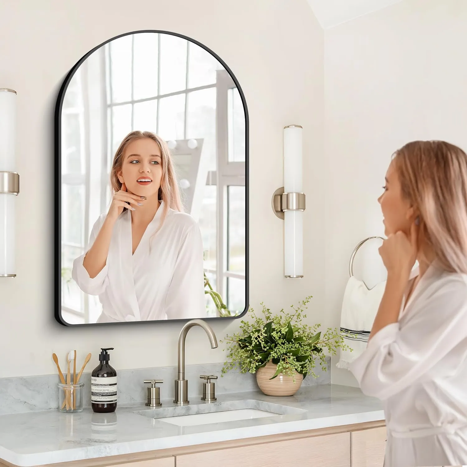 Arched Bathroom Mirror, 26"x38" Black Arched Mirror for Bathroom, Wall Mounted Mirror, Black Vanity Wall Mirror w/Metal Frame for Bedroom, Entryway, Living Room, Hanging or Leaning Against Wall