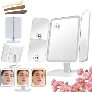 Aristoparis Trifold LED Makeup Mirror, 2025 New Glisera Smart Mirror, Makeup Mirror with Lights and Magnification, Aristoparis Makeup Mirror, 3 Color Makeup Mirror 180 ° Rotation (White)