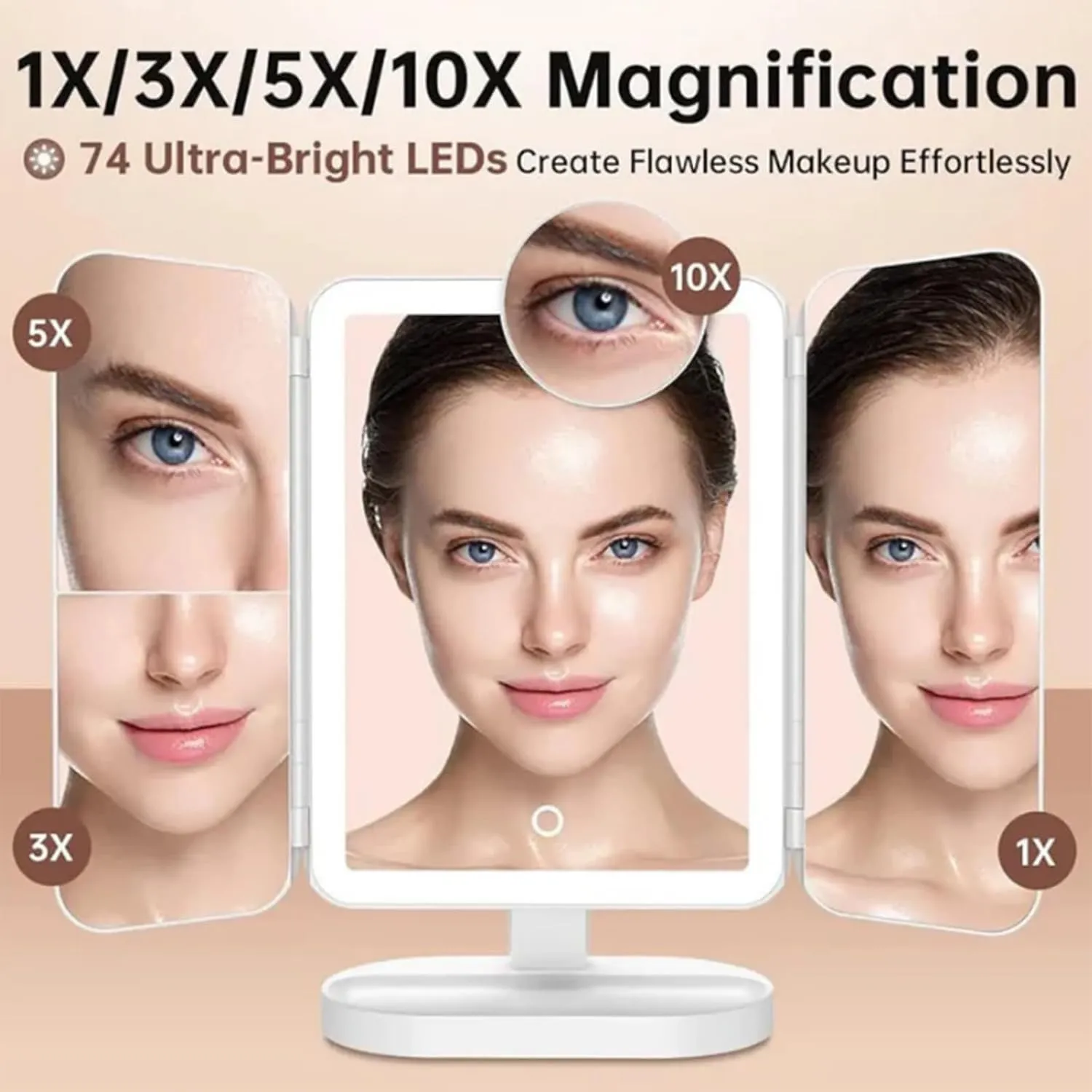 Aristoparis Trifold Led Makeup Mirror, Glisera Smart Mirror, Makeup Mirror with Lights and Magnification, Glisera Smart Mirror Vanity, Glisera Smart Makeup Mirror Travel (Pink)