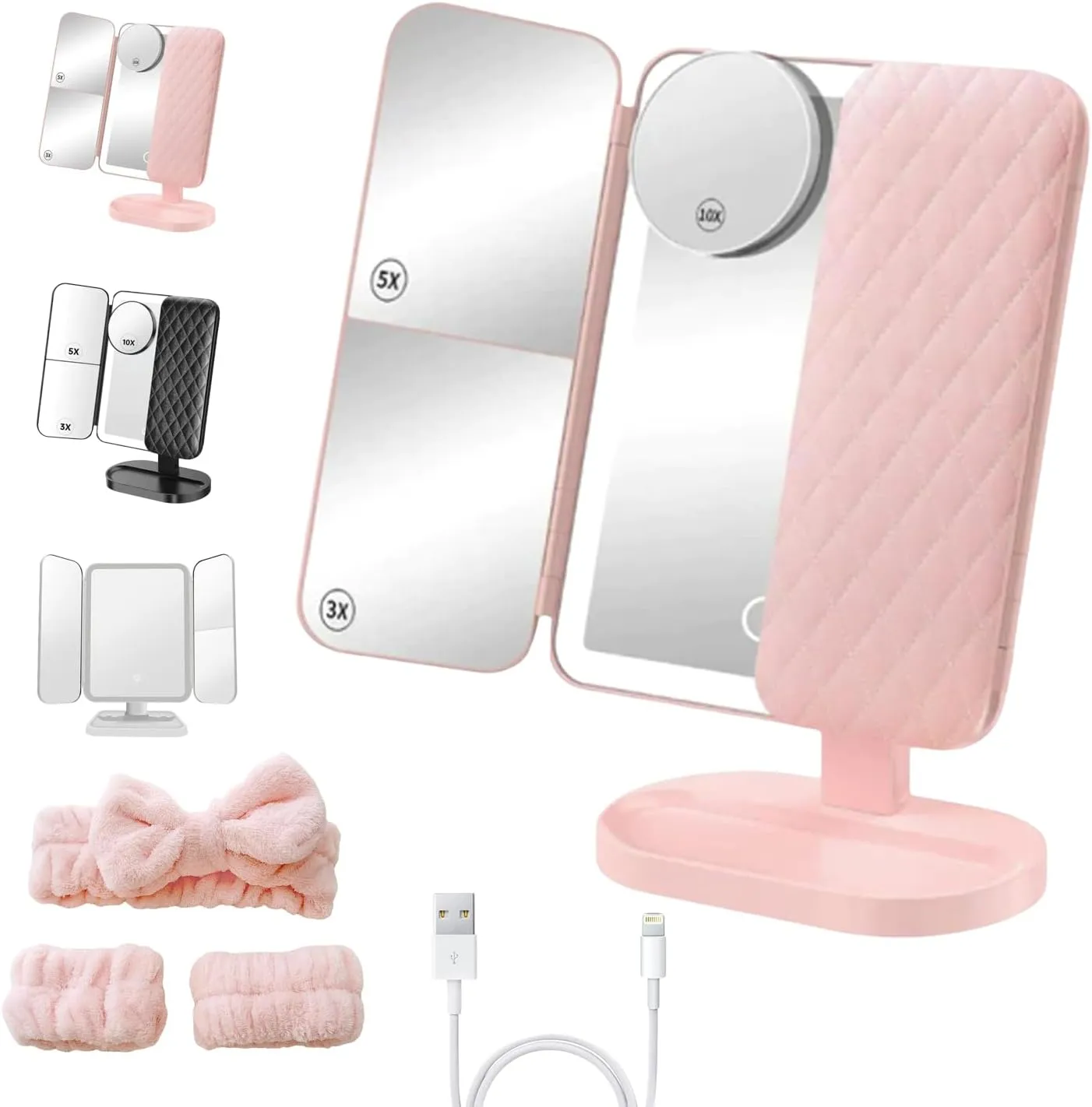 Aristoparis Trifold Led Makeup Mirror, Glisera Smart Mirror, Makeup Mirror with Lights and Magnification, Glisera Smart Mirror Vanity, Glisera Smart Makeup Mirror Travel (Pink)
