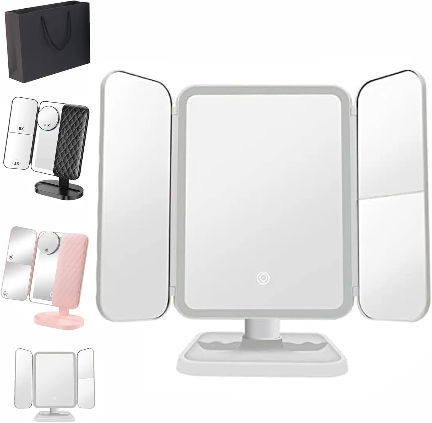 Aristoparis Trifold Mirror, Aristoparis Makeup Mirror, Aristoparis Trifold LED Makeup Mirror, Glisera Smart Mirror, Glisera Makeup Mirror, Makeup Mirror with Lights and Magnification-White