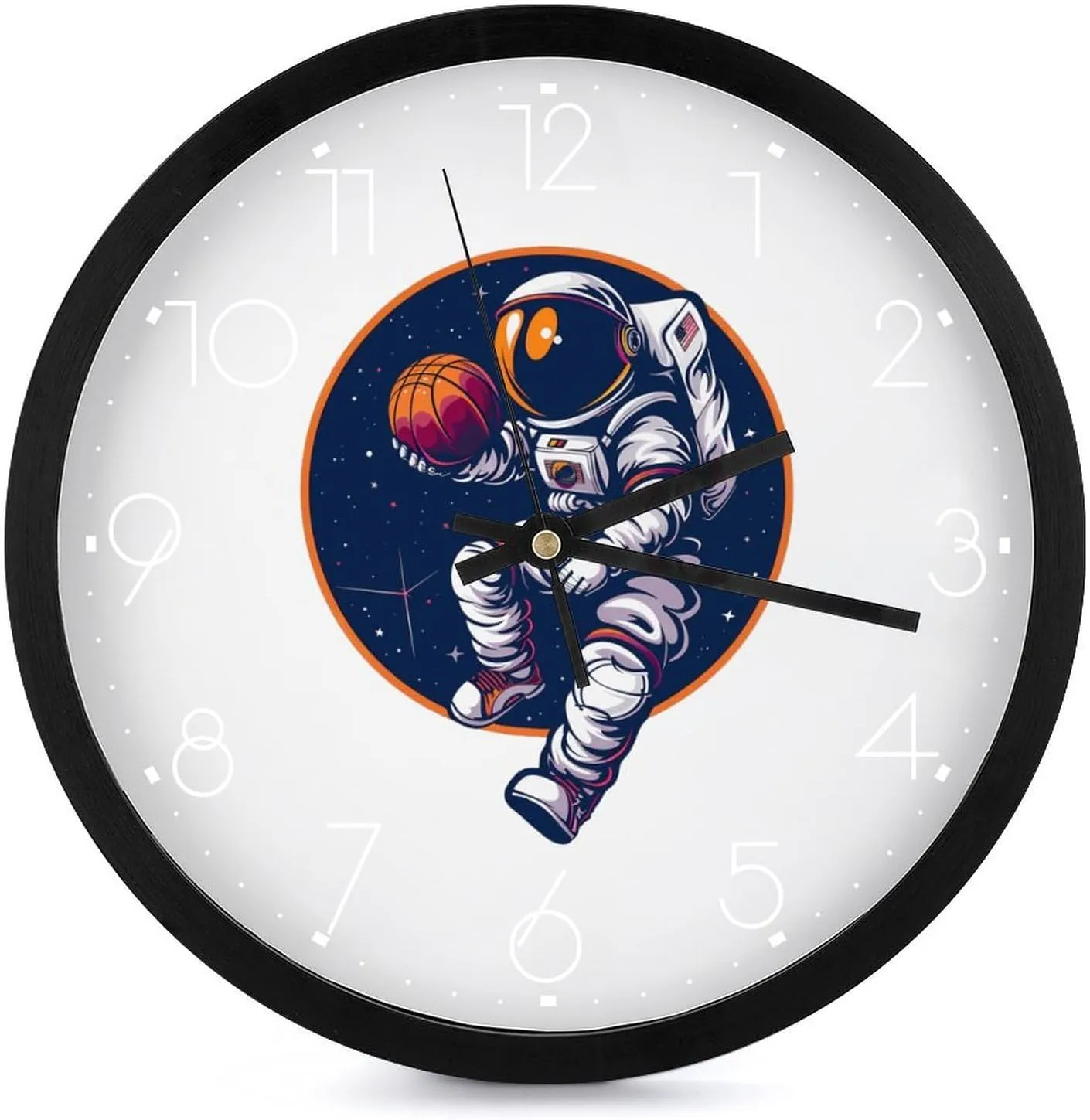 Astronaut Slam Dunk Basketball Space Wall Clock 10 Inch Silent Non-ticking Battery Operated Decorative Clock for Kitchen Bedroom