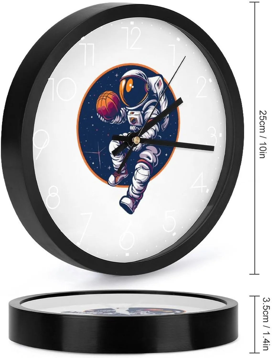 Astronaut Slam Dunk Basketball Space Wall Clock 10 Inch Silent Non-ticking Battery Operated Decorative Clock for Kitchen Bedroom