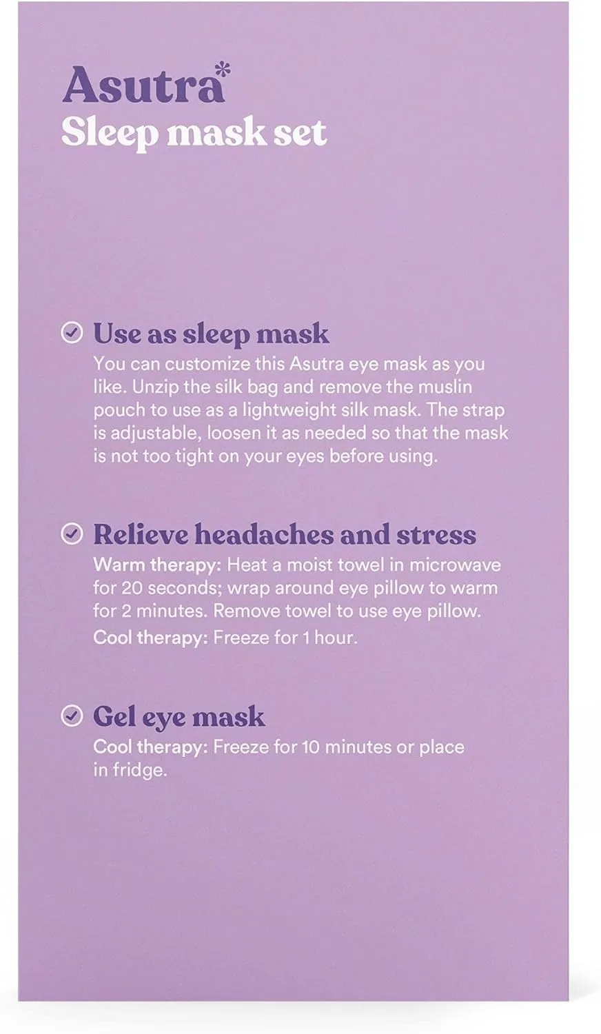 ASUTRA Silk Eye Pillow for Sleep, Black - Filled w/Lavender Buds & Flax Seeds, Weighted Eye Mask, Meditation & Light Blocking Blindfold, Cooling Gel Mask Included