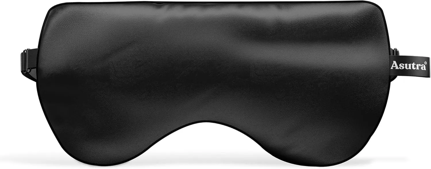 ASUTRA Silk Eye Pillow for Sleep, Black - Filled w/Lavender Buds & Flax Seeds, Weighted Eye Mask, Meditation & Light Blocking Blindfold, Cooling Gel Mask Included