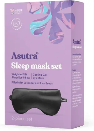 ASUTRA Silk Eye Pillow for Sleep, Black - Filled w/Lavender Buds & Flax Seeds, Weighted Eye Mask, Meditation & Light Blocking Blindfold, Cooling Gel Mask Included