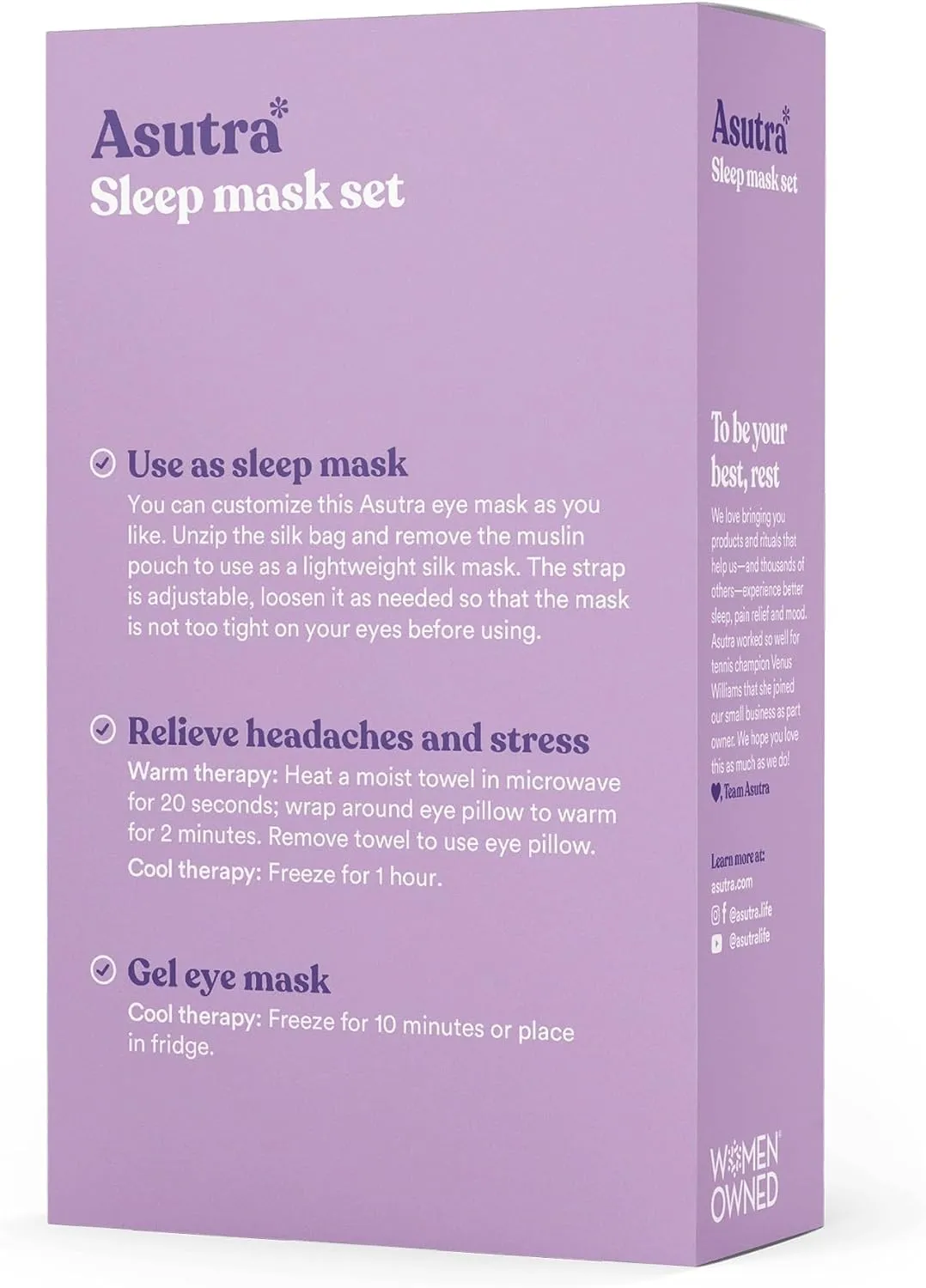 ASUTRA Silk Eye Pillow for Sleep, Black - Filled w/Lavender Buds & Flax Seeds, Weighted Eye Mask, Meditation & Light Blocking Blindfold, Cooling Gel Mask Included