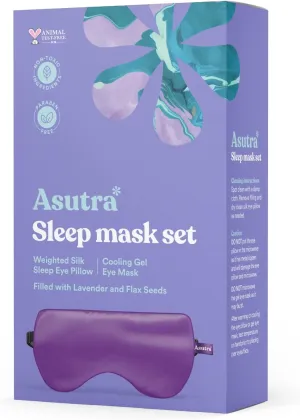 ASUTRA Silk Eye Pillow for Sleep, Purple - Filled w/Lavender Buds & Flax Seeds, Weighted Eye Mask, Meditation & Light Blocking Blindfold, Cooling Gel Mask Included