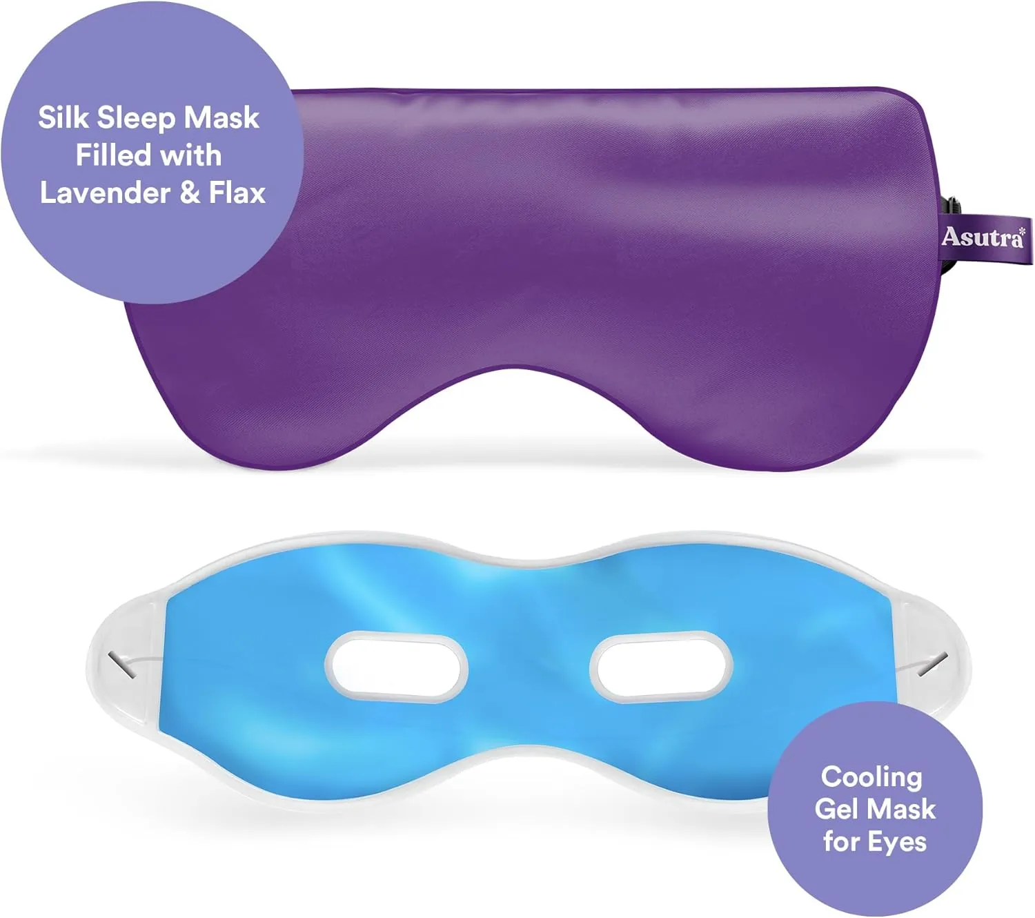 ASUTRA Silk Eye Pillow for Sleep, Purple - Filled w/Lavender Buds & Flax Seeds, Weighted Eye Mask, Meditation & Light Blocking Blindfold, Cooling Gel Mask Included