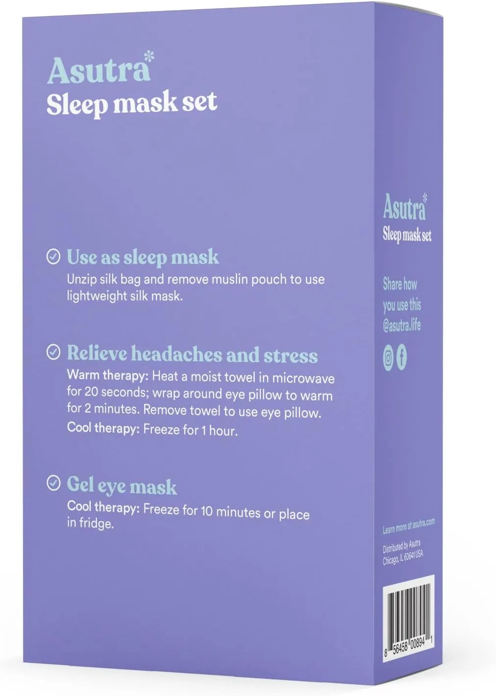 ASUTRA Silk Eye Pillow for Sleep, Purple - Filled w/Lavender Buds & Flax Seeds, Weighted Eye Mask, Meditation & Light Blocking Blindfold, Cooling Gel Mask Included
