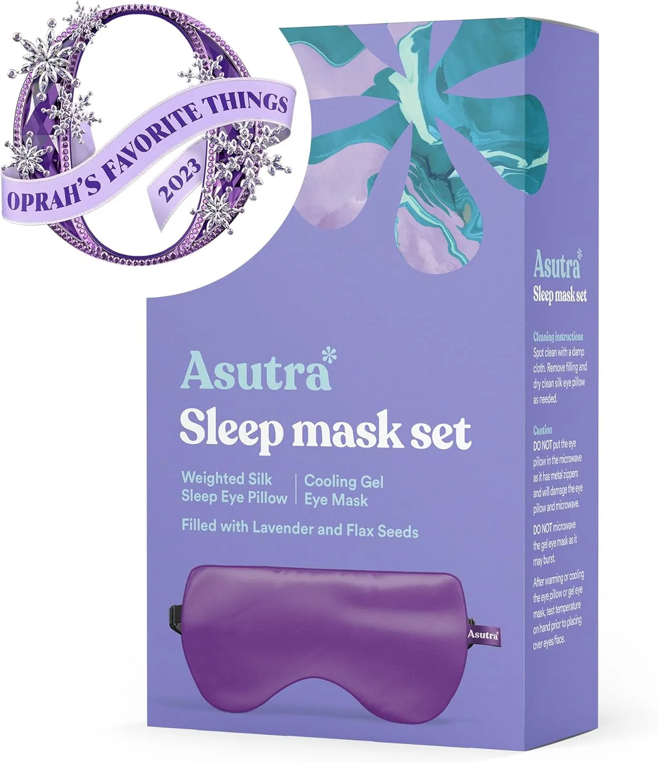 ASUTRA Silk Eye Pillow for Sleep, Purple - Filled w/Lavender Buds & Flax Seeds, Weighted Eye Mask, Meditation & Light Blocking Blindfold, Cooling Gel Mask Included