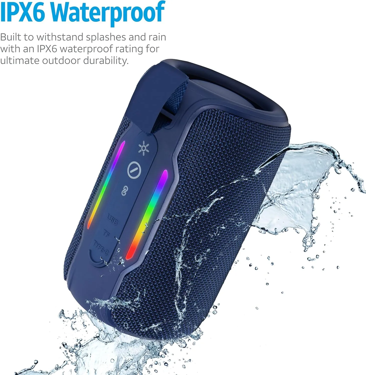 AT&T Essentials Waterproof Bluetooth Speaker Portable Wireless Blue Uses for Home, Kitchen, Outdoor
