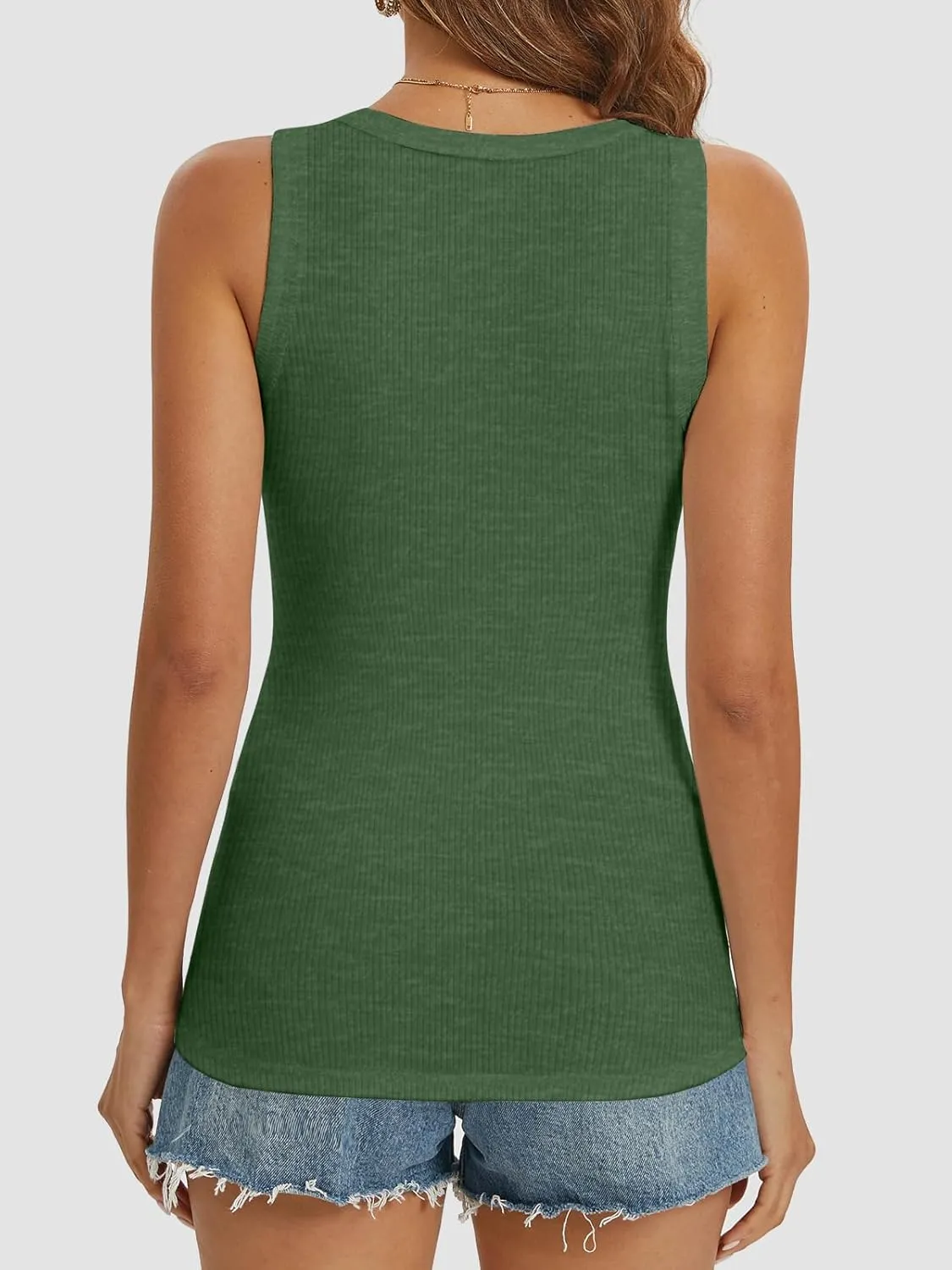 ATHMILE Women Tank Tops Summer Casual Ribbed Sleeveless Basic Cami Top Slim Henley Button Down Blouses Beach