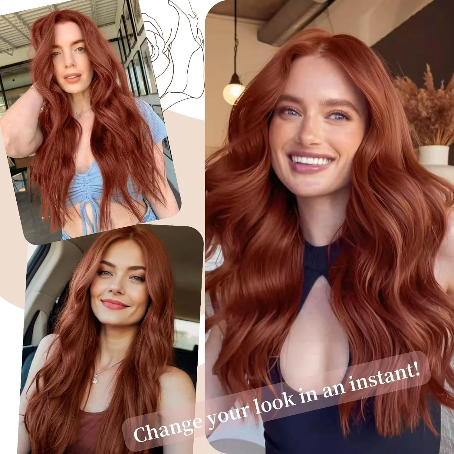 Auburn Wigs for Women, 26 inch Lace Hairline Middle Part Long Curly Wig Heat Resistant Synthetic Hair Looking Natural, Fiber Wig for Daily Party Use