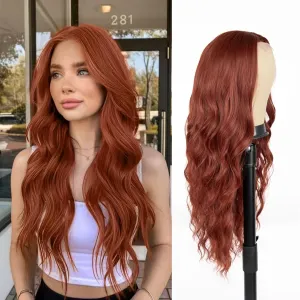 Auburn Wigs for Women, 26 inch Lace Hairline Middle Part Long Curly Wig Heat Resistant Synthetic Hair Looking Natural, Fiber Wig for Daily Party Use