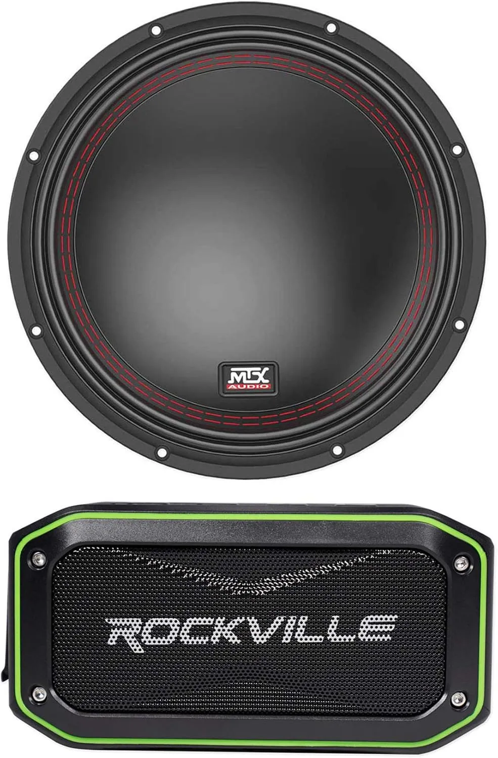 Audiosavings Bundle: 5510-44 10" 800 Watt Peak/400 Watt RMS DVC 4-ohm Car Audio Subwoofer Sub Bundle with Rockville Rock Anywhere Waterproof Portable Bluetooth Speaker TWS Stereo Linking (2 Items)