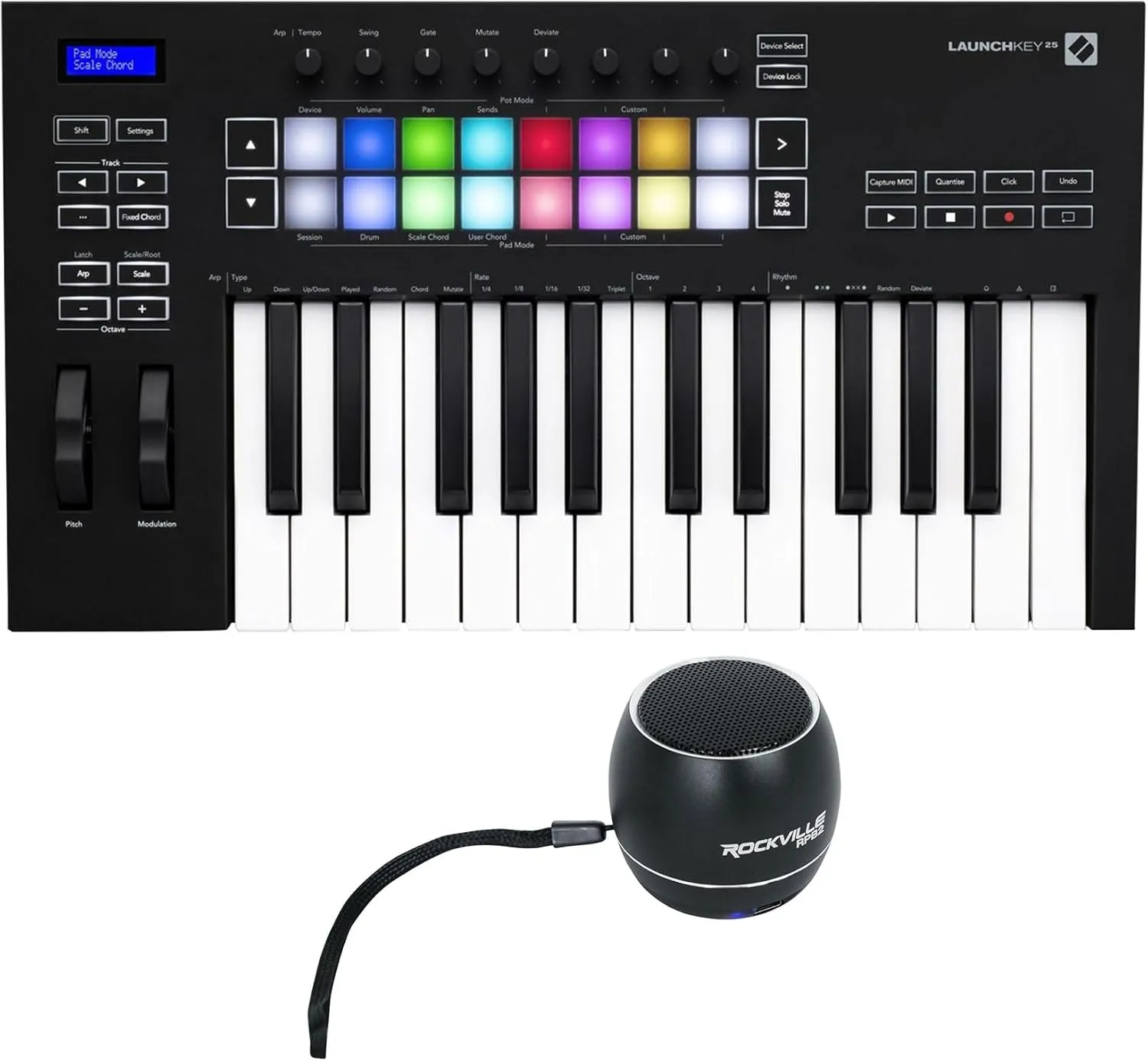 Audiosavings Bundle:(1) Novation Launchkey 25 MK3 25-Key USB MIDI Ableton Live Keyboard Controller Bundle with (1) Rockville RPB2-BLACK Handheld Wireless Portable Bluetooth Speaker Sound (Items 2)