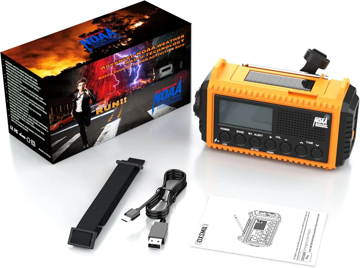 Auto NOAA Emergency Weather Radio, Solar Hand Crank Radio,Portable Battery Operated Emergency Radio with AM FM Shortwave,USB Charger,LED Flashlight,Clock, SOS Alert for Home Outdoors Camping Survival