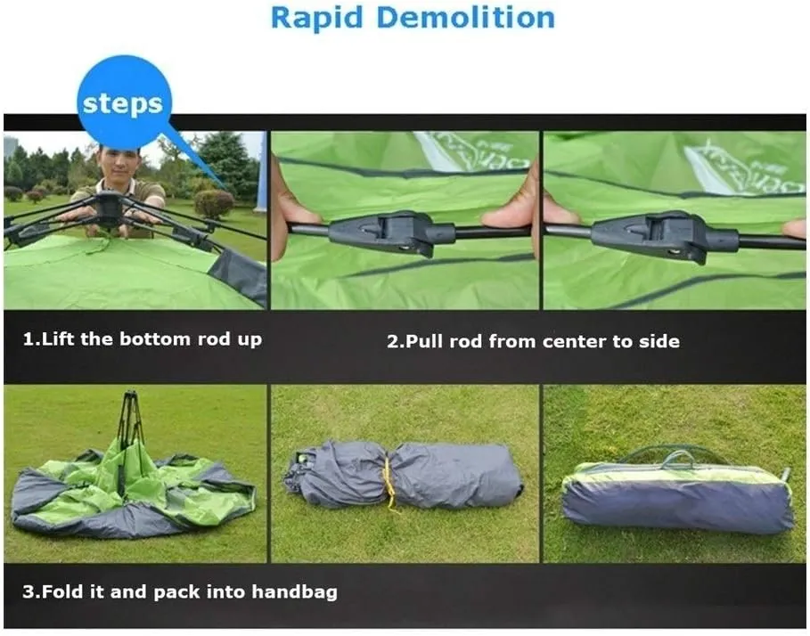 Automatic Camping Tent, 3-4 Person Family Tent Double Layer Instant Setup Protable Backpacking Tent for Hiking Travel (Color : Black) (D One Size)
