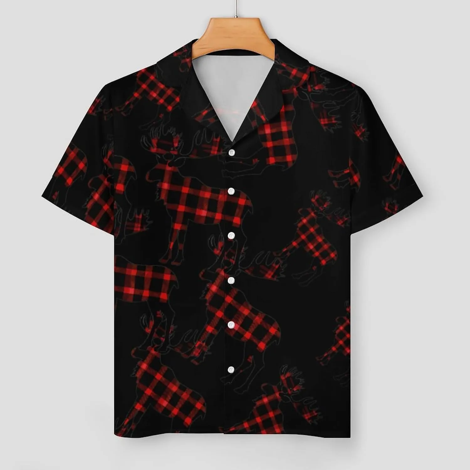 Autumn Plaid Moose Women's Satin Pajama Set Short Sleeve Button Down Sleepwear Loungewear Pj Set