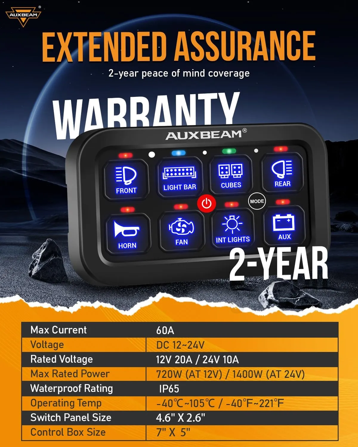 Auxbeam 8 Gang Switch Panel RA80 Auto-Dimmable RGB Switch Panel w/Momentary Toggle Pulsed, 12V-24V Automotive Aluminum Switch Panel for Truck Offroad Car Boat Waterproof, 2 Years Warranty