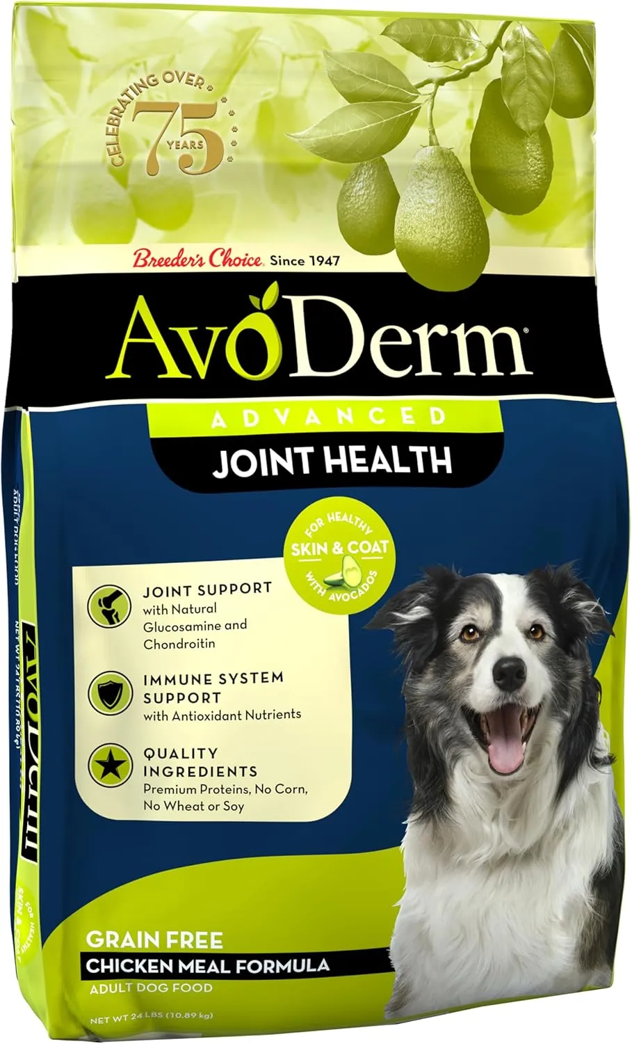 AvoDerm Natural Advanced Joint Health Dry Dog Food, Grain Free, Chicken Recipe, 24 lb